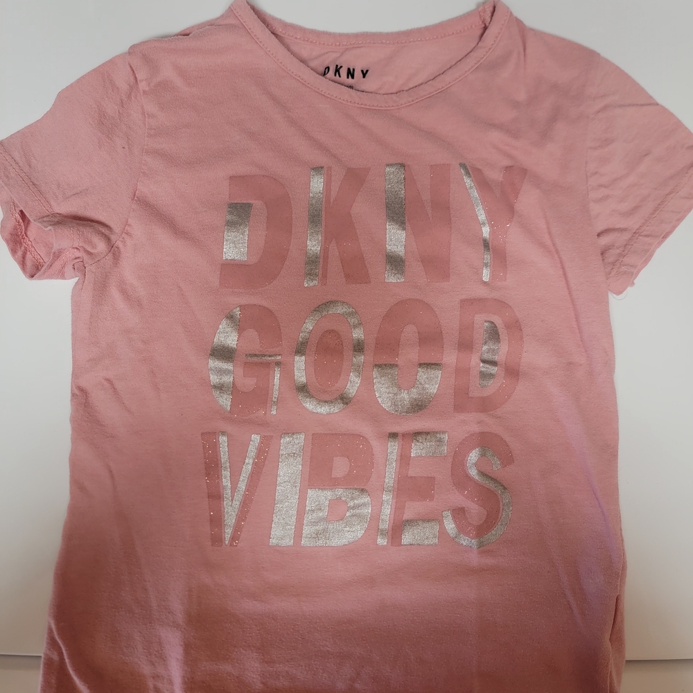 DKNY Pink Tee with Silver 'Good Vibes' Print
